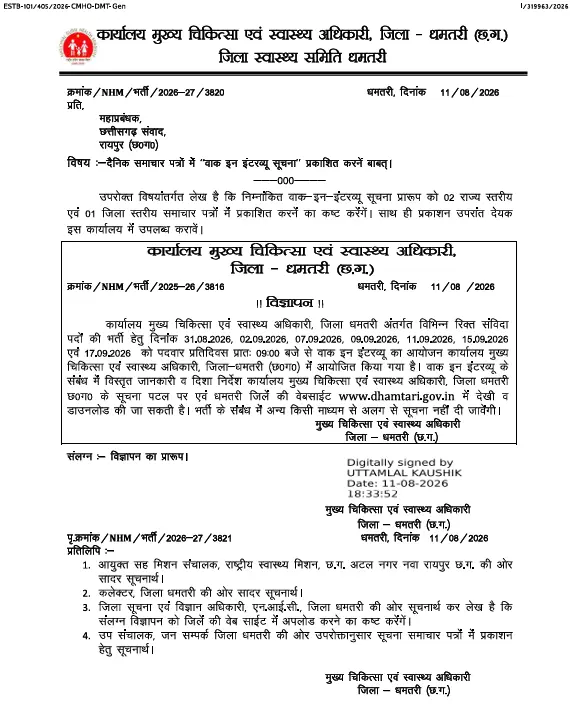 CMHO Dhamtari Recruitment 2026